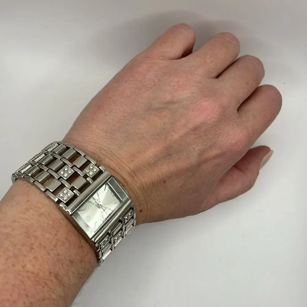 Working! Ladies Figaro Couture Wide Band Rhinestone Watch